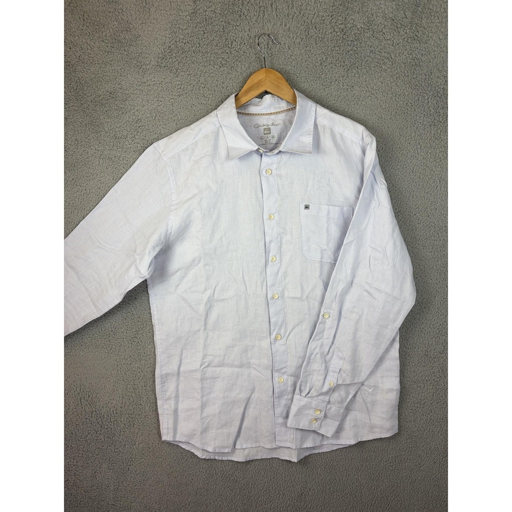 Quiksilver Shirt Mens Large White Linen Long Sleeve Button Front Casual Summer